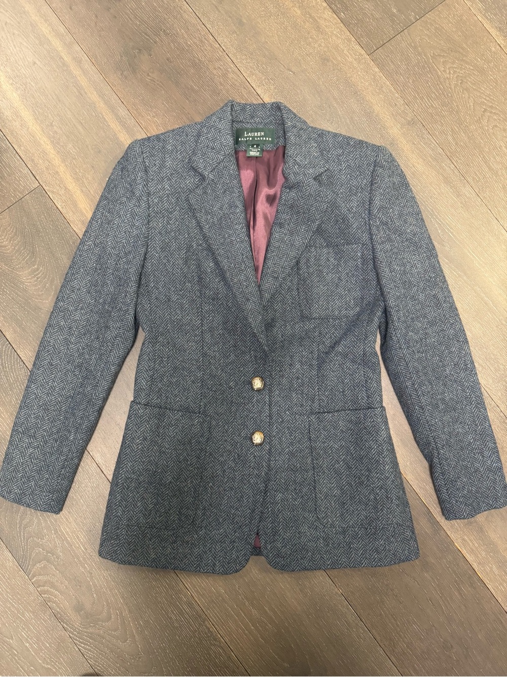 Vintage Lauren Ralph Lauren grey/blue herringbone wool blazer Size 4. excellent
